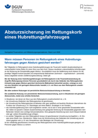 Externe Publikation ansehen: Merkbl&auml;tter &ndash; Absturzsicherung im Rettungskorb eines Hubrettungsfahrzeuges