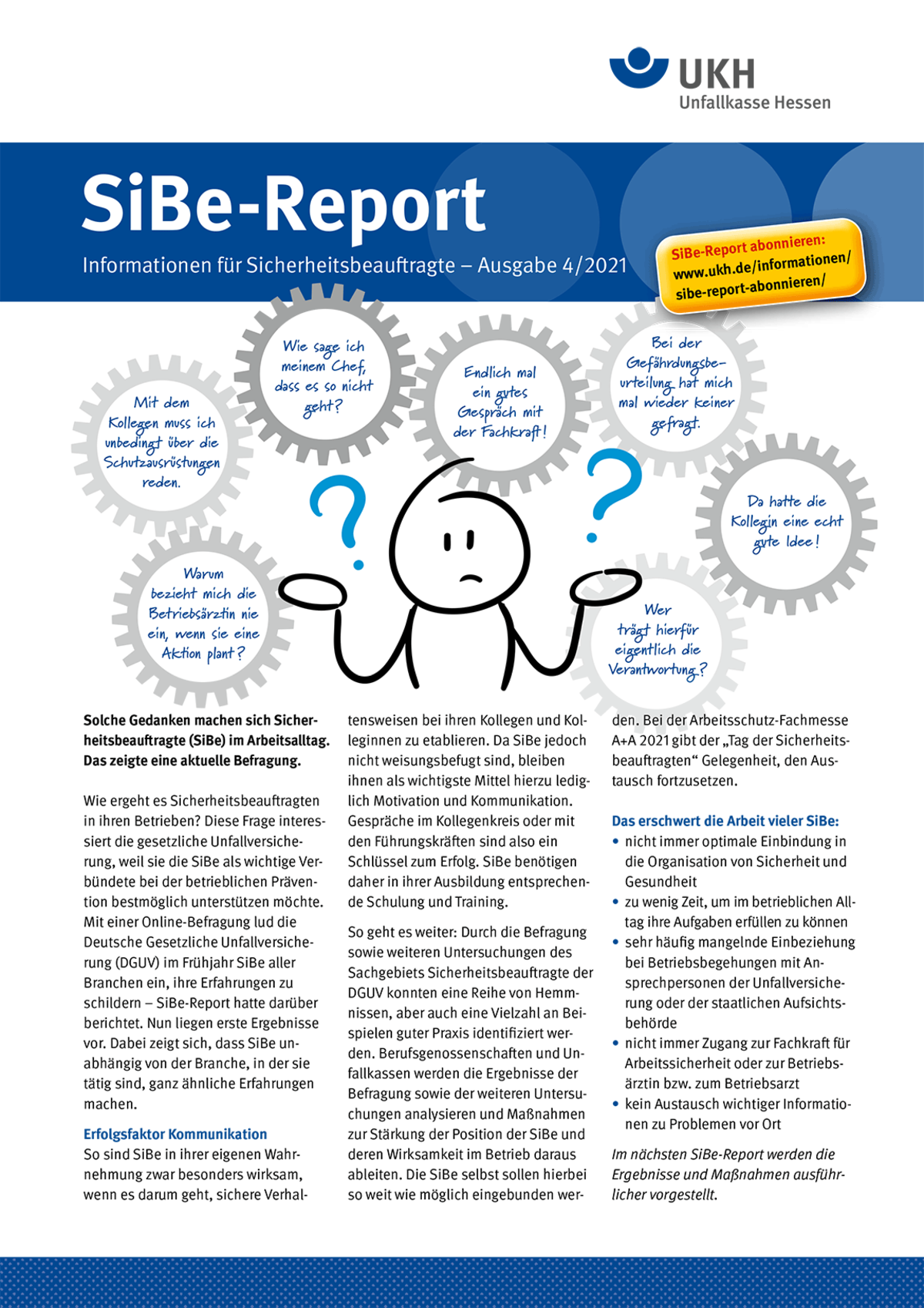 Titelseite SiBe-Report – Informationen für Sicherheitsbeauftragte, Ausgabe 04/2021