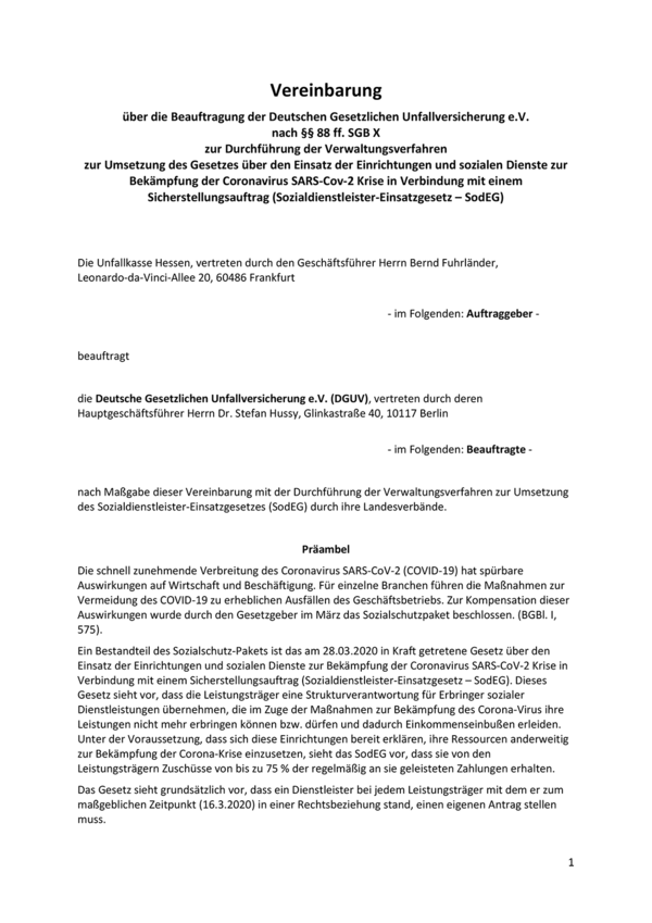 Detailseite: Öffentliche Bekanntmachungen – Vereinbarung
über die Beauftragung der Deutschen Gesetzlichen Unfallversicherung e.V.