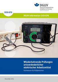 Detailseite: DGUV Informationen – Wiederkehrende Prüfungen ortsveränderlicher elektrischer Arbeitsmittel – Prüfer