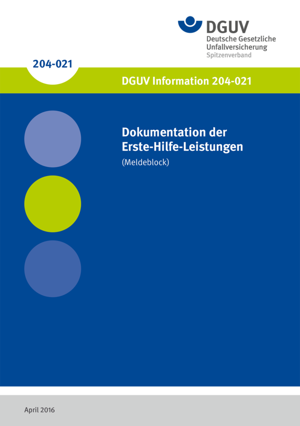 Detailseite: DGUV Informationen – Dokumentation der Erste-Hilfe-Leistungen (Meldeblock)
