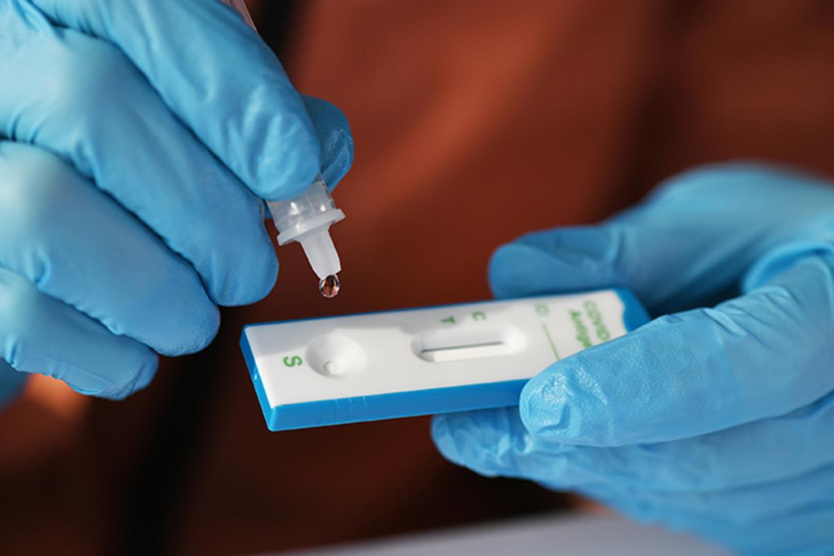 Flüssigkeit wird in einen PCR-Test geträufelt